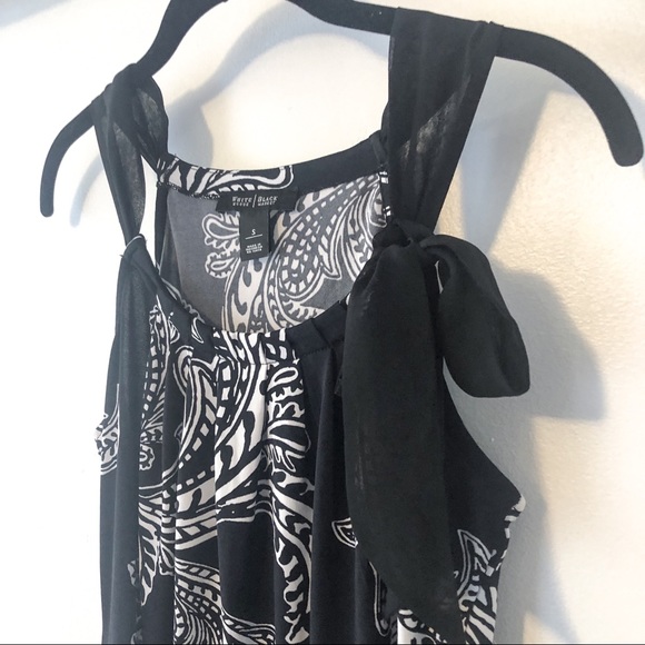 EIC WHBM Tank Blouse, Tie Shoulder, Black, White S - Picture 2 of 5